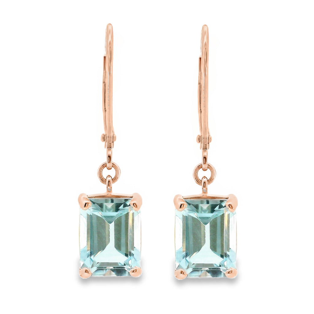 9ct Rose Gold Blue Topaz Claw Set Continental Hook Earrings