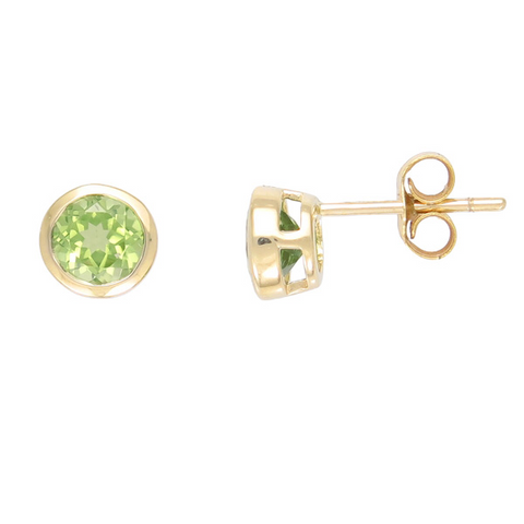 9ct Yellow Gold Bezel Set Peridot Stud Earrings