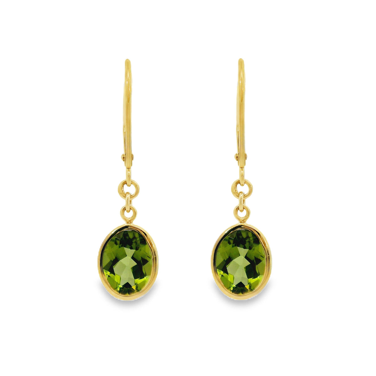 9ct Yellow Gold Bezel Set Peridot Continental Hook Earrings