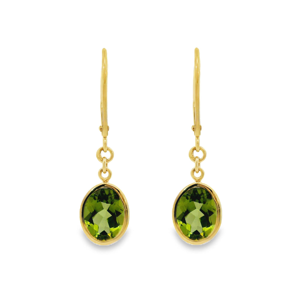 9ct Yellow Gold Bezel Set Peridot Continental Hook Earrings