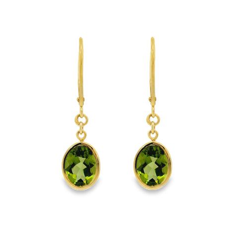 9ct Yellow Gold Bezel Set Peridot Continental Hook Earrings