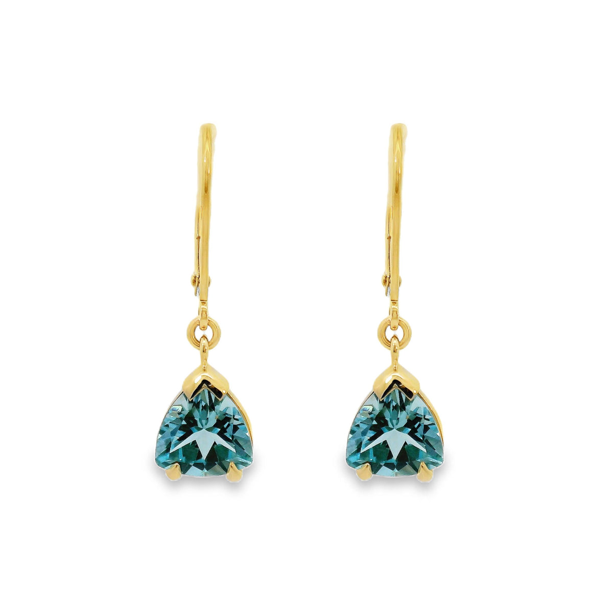 9ct Yellow Gold Claw Set Blue Topaz Continental Hook Earrings