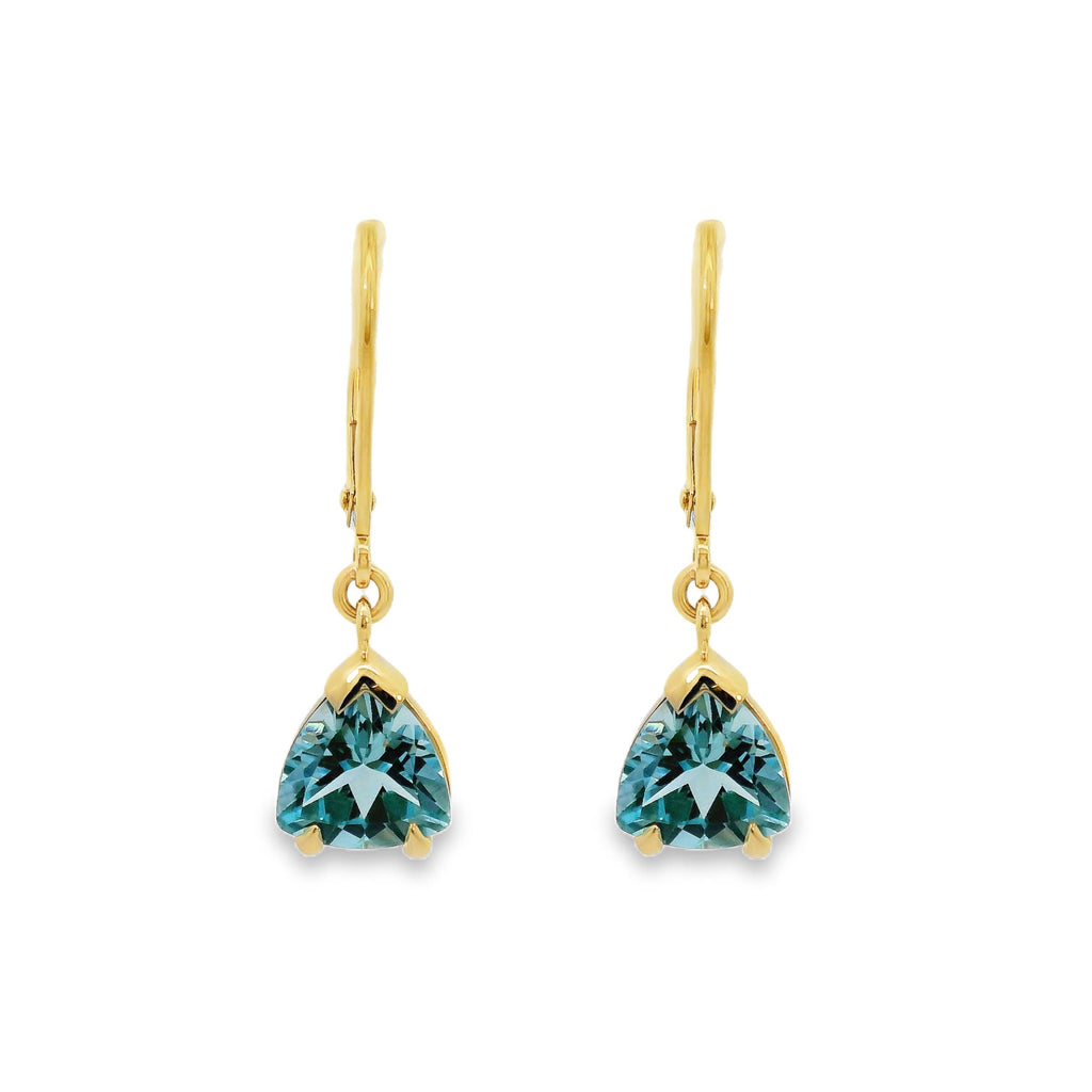 9ct Yellow Gold Claw Set Blue Topaz Continental Hook Earrings
