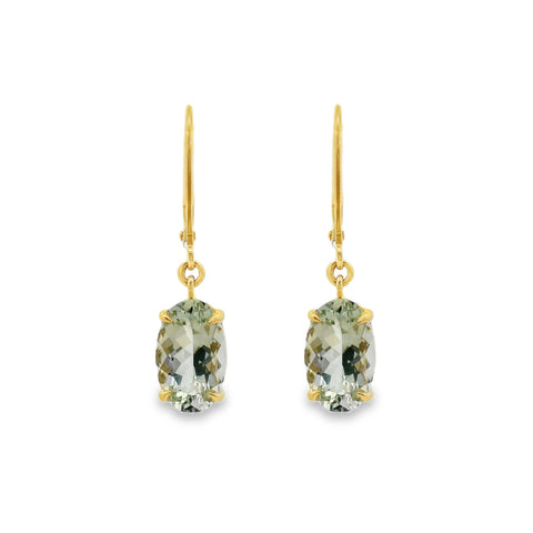 9ct Yellow Gold Claw Set Green Amethyst Continental Hook Earrings