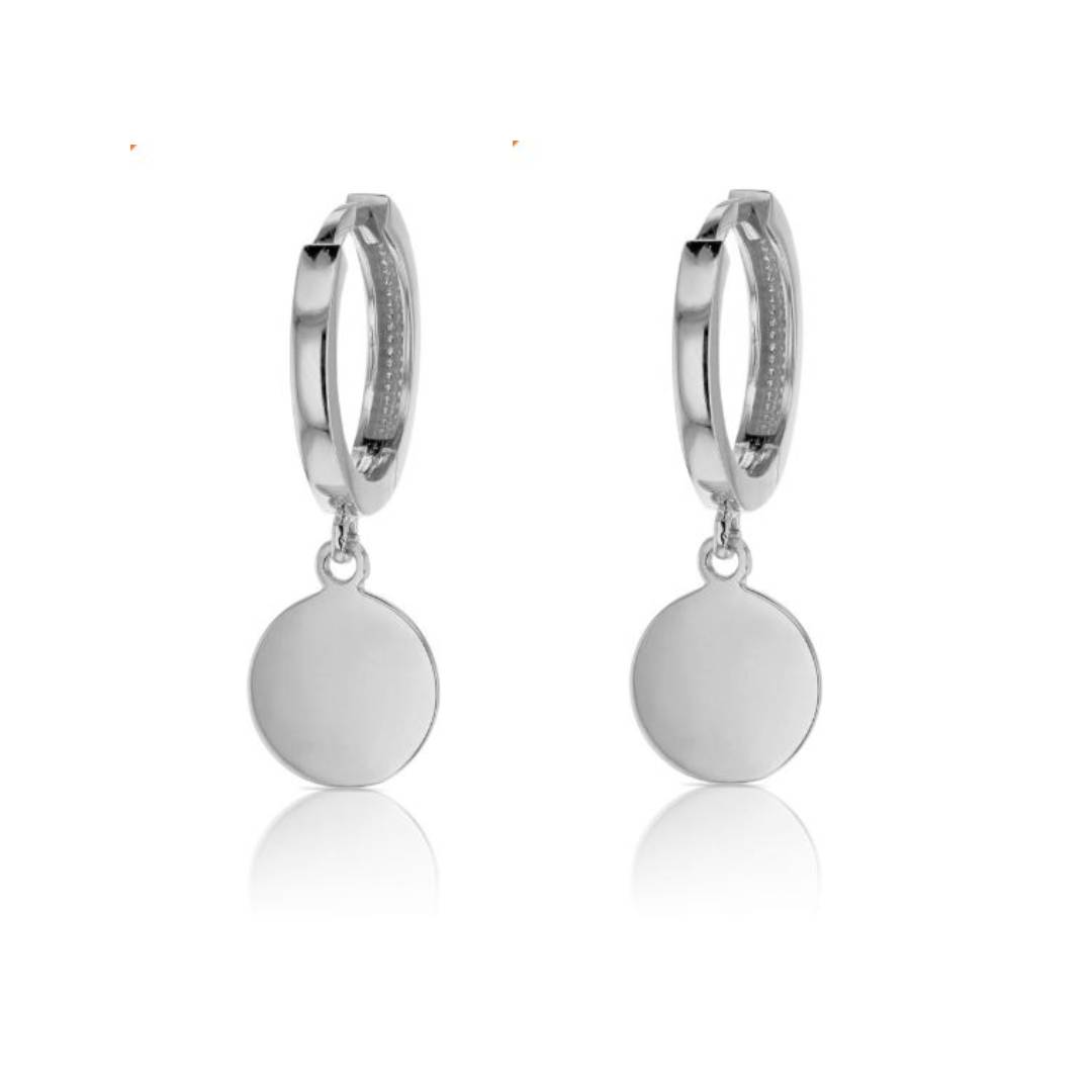 9ct White Gold Hoop Earrings With Disc
