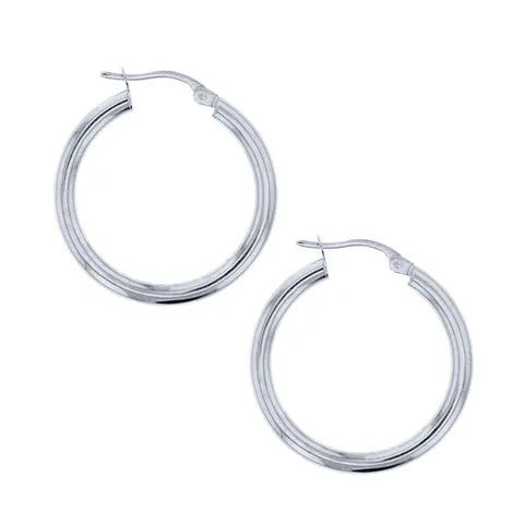 9ct White Gold 20mm Plain Hoops