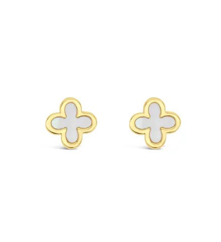 9ct Yellow Gold Mother Of Pearl Clover Stud Earrings