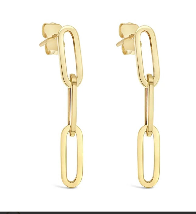9ct Yellow Gold Paperclip Link Drop Earrings