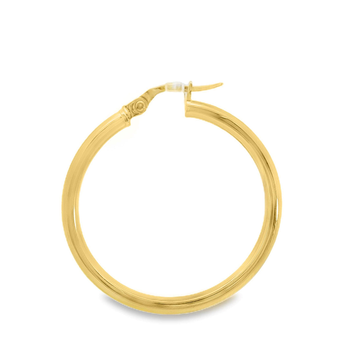 9ct Yellow Gold Italian Round Tube Hoop Earrings 25mm