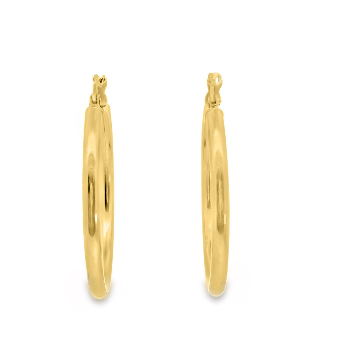 9ct Yellow Gold Italian Round Tube Hoop Earrings 25mm