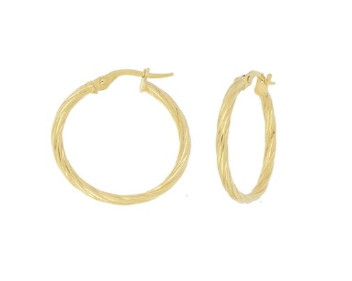 9ct Yellow Gold Italian Twisted Tube Hoop Earrings