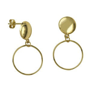 9ct Yellow Gold Disc Studs With Open Circle Drop