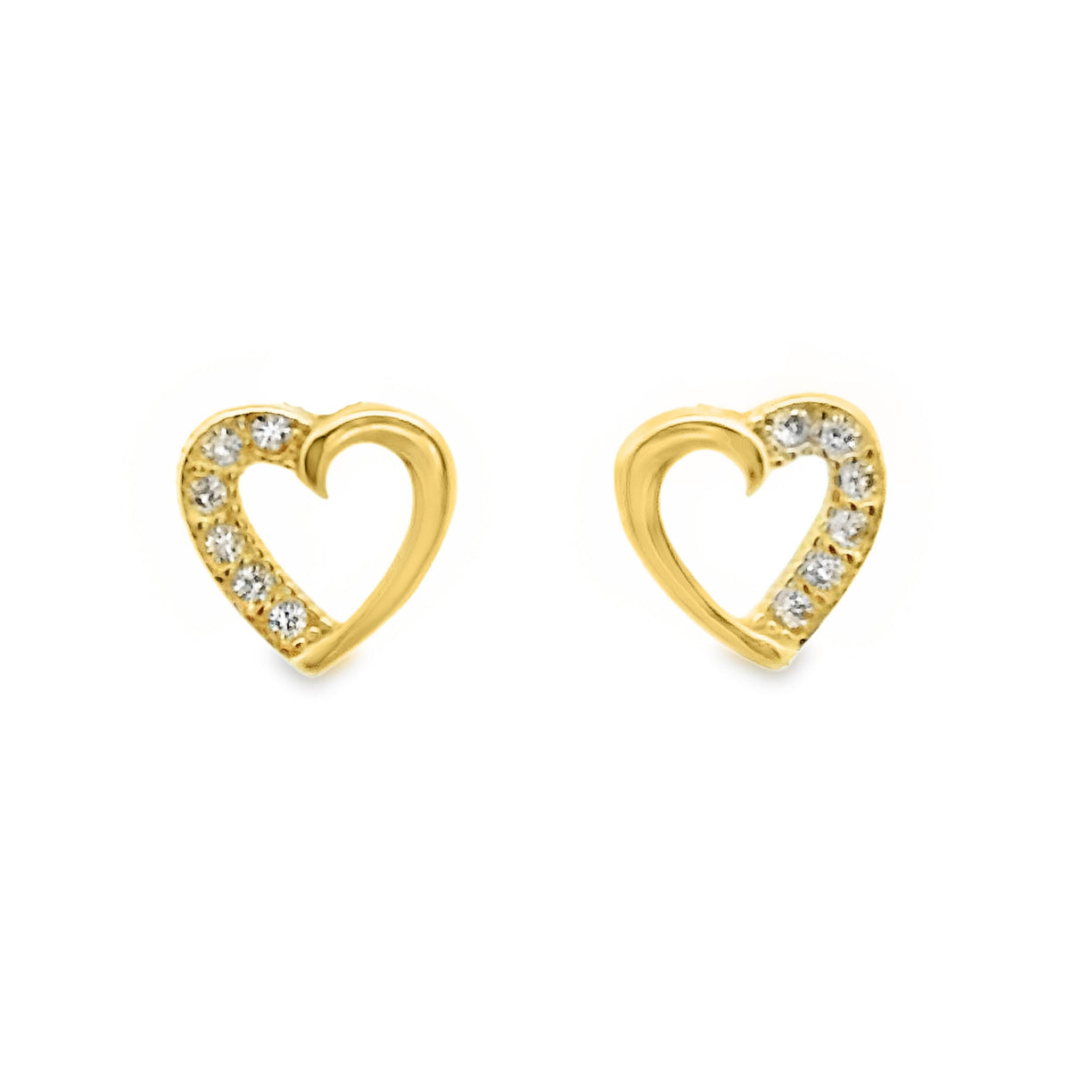 9ct Yellow Gold Cubic Zirconia Set Open Heart Stud Earrings