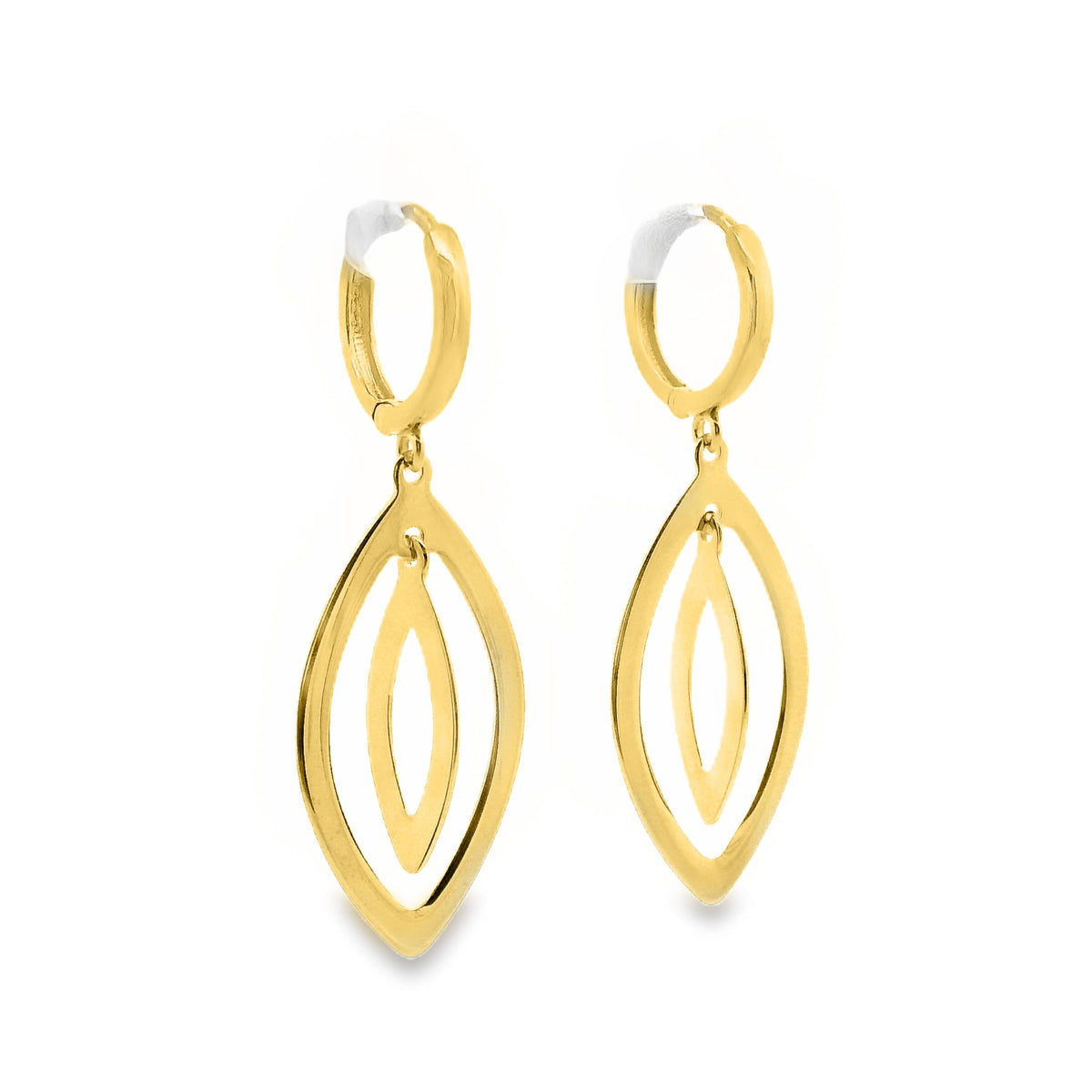 9ct Yellow Gold Double Marquise Drop Huggie Earrings