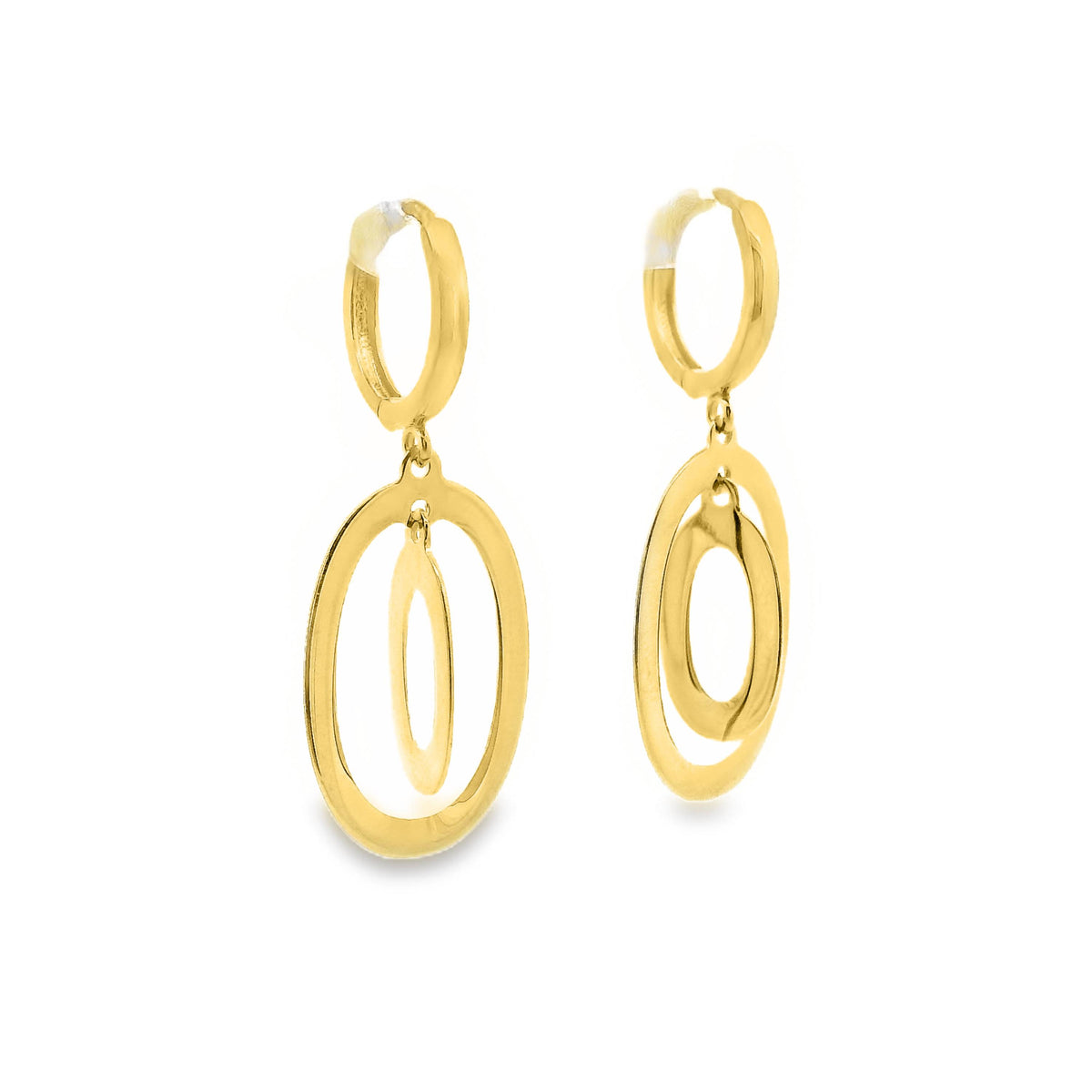 9ct Yellow Gold Double Oval Drop Huggie Earrings