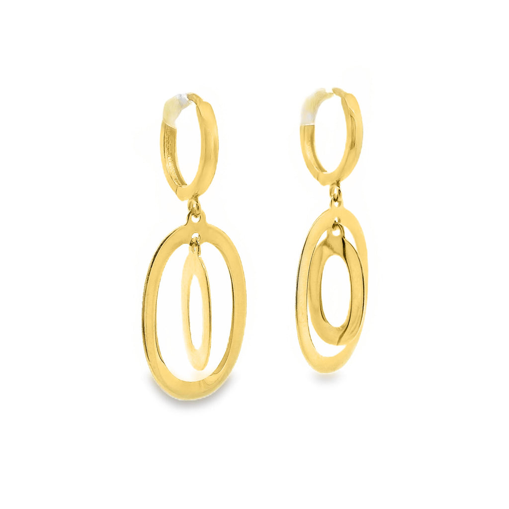9ct Yellow Gold Double Oval Drop Huggie Earrings