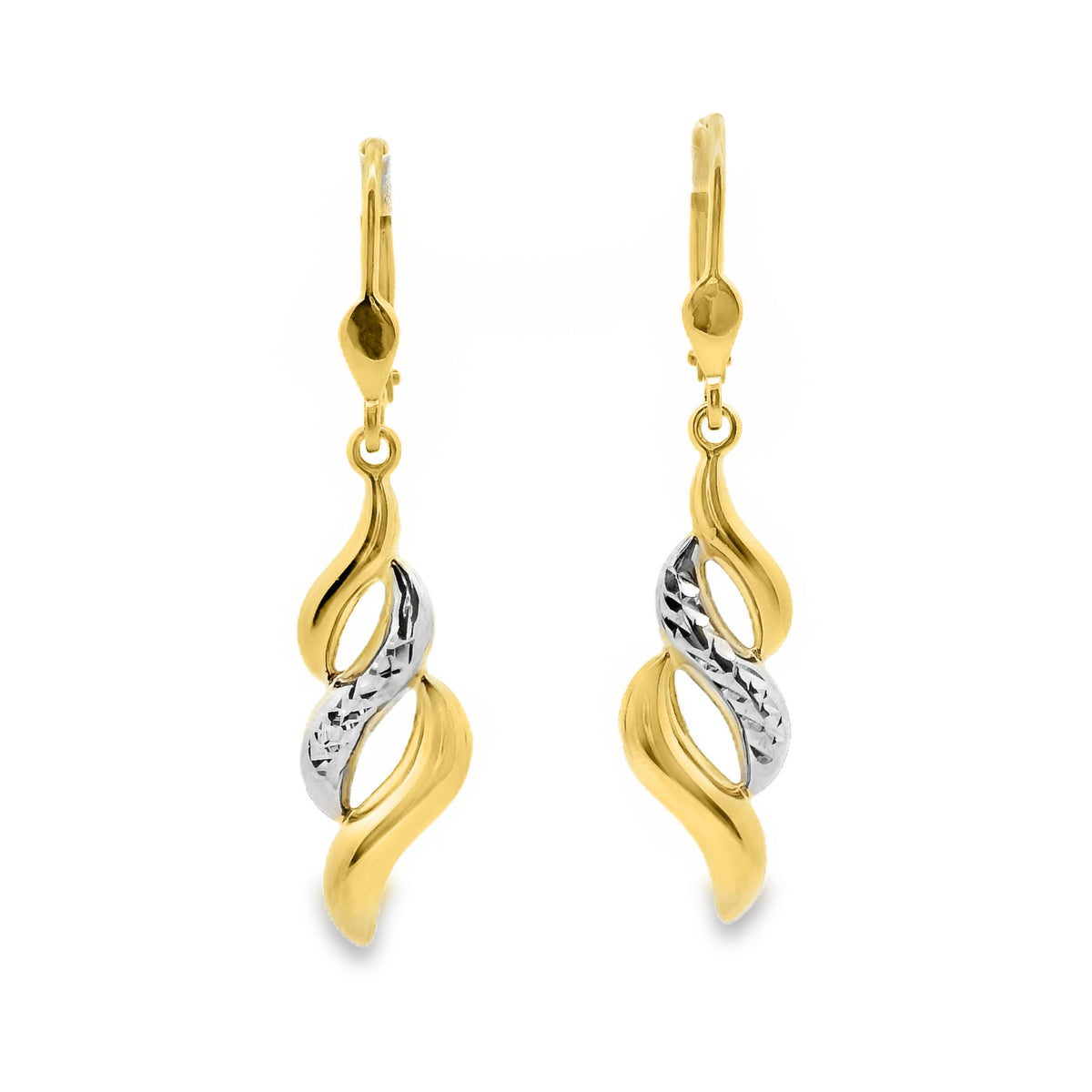 9ct Yellow Gold Drop Earrings With Rhodium Plated Detail