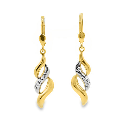 9ct Yellow Gold Drop Earrings With Rhodium Plated Detail