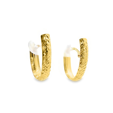 9ct Yellow Gold U Shaped Diamond Cut Hoop Earrings