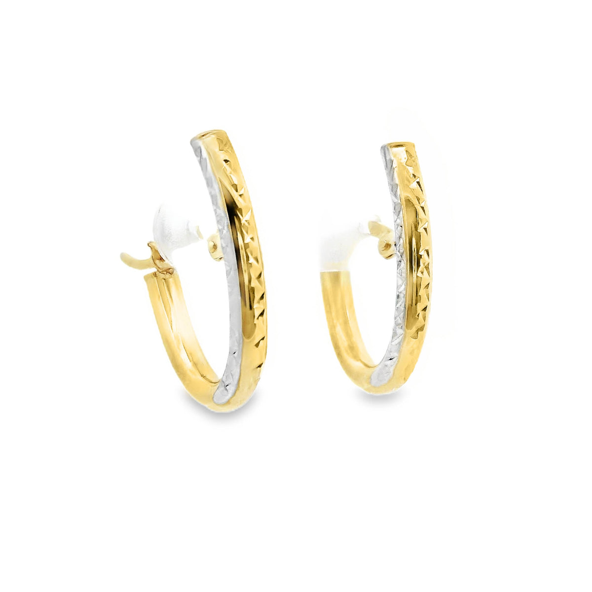 9ct Yellow Gold U Shaped Diamond Cut Hoop Earrings