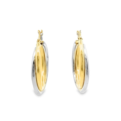 9ct Two Tone Gold Intertwined Double Circle Hoop Earrings