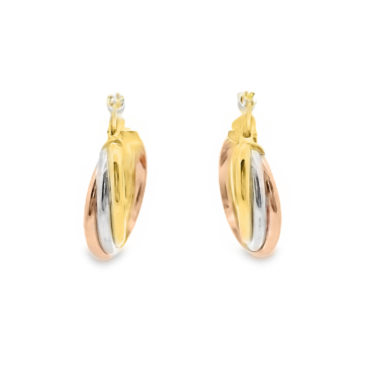 9ct Tri Tone Gold Twist Hoop Earrings