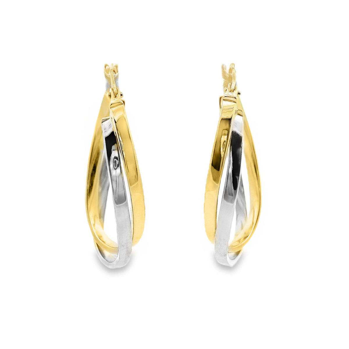 9ct Two Tone Oval Twist Crossover Hoop Earrings
