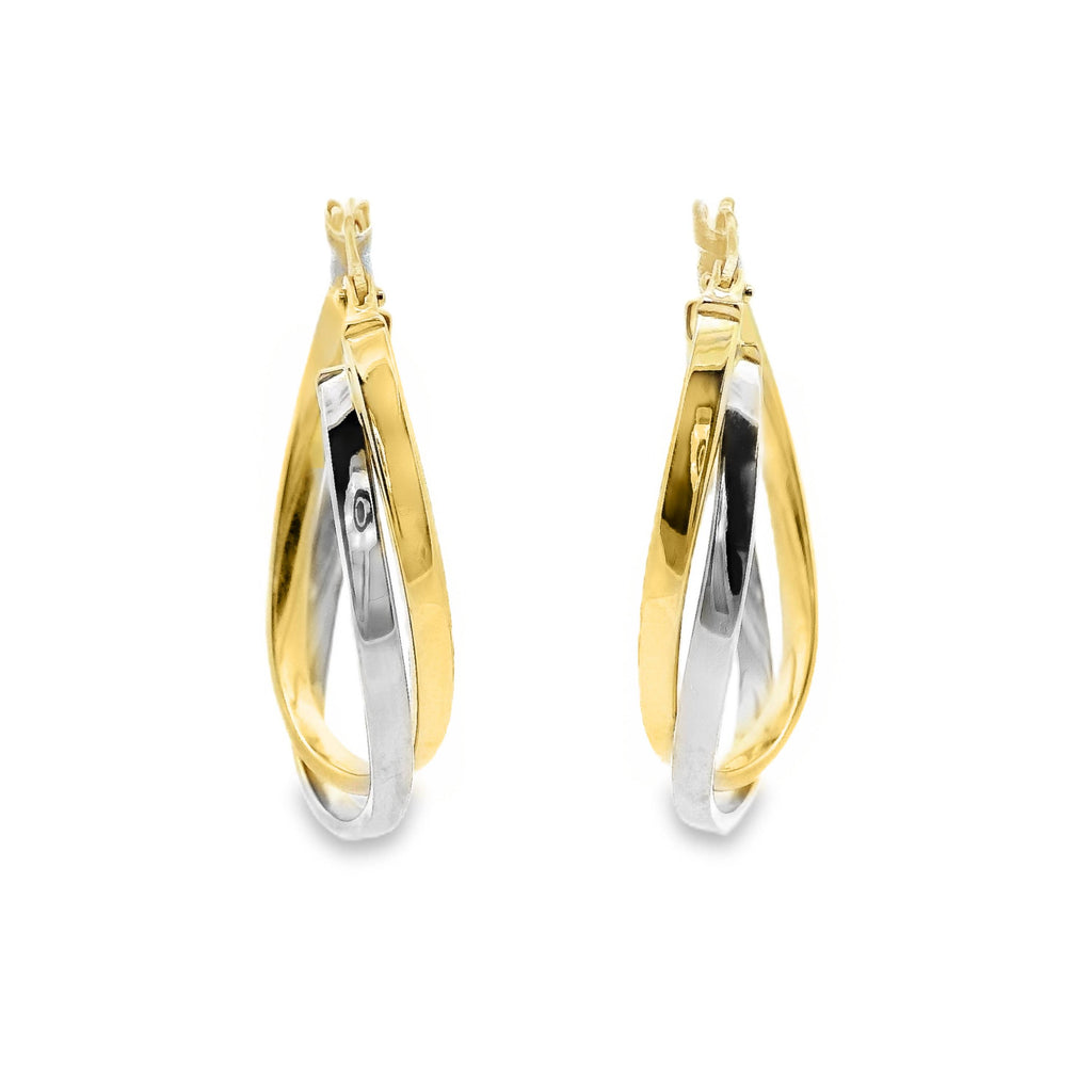 9ct Two Tone Oval Twist Crossover Hoop Earrings