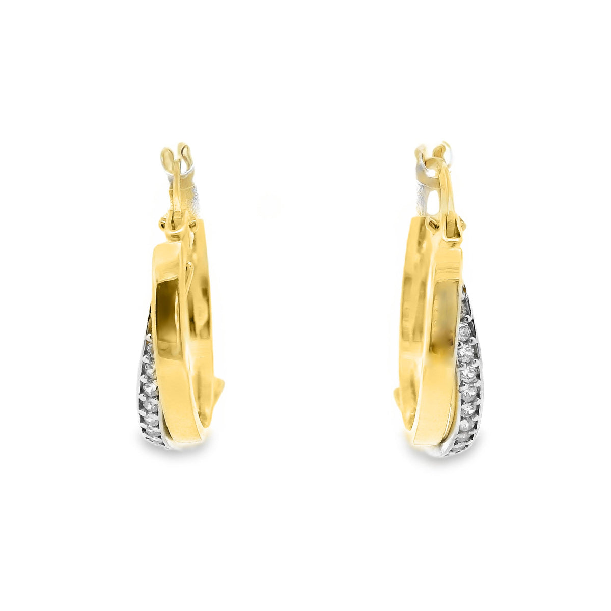 9ct Two Tone Gold Cubic Zirconia Crossover Hoop Earrings
