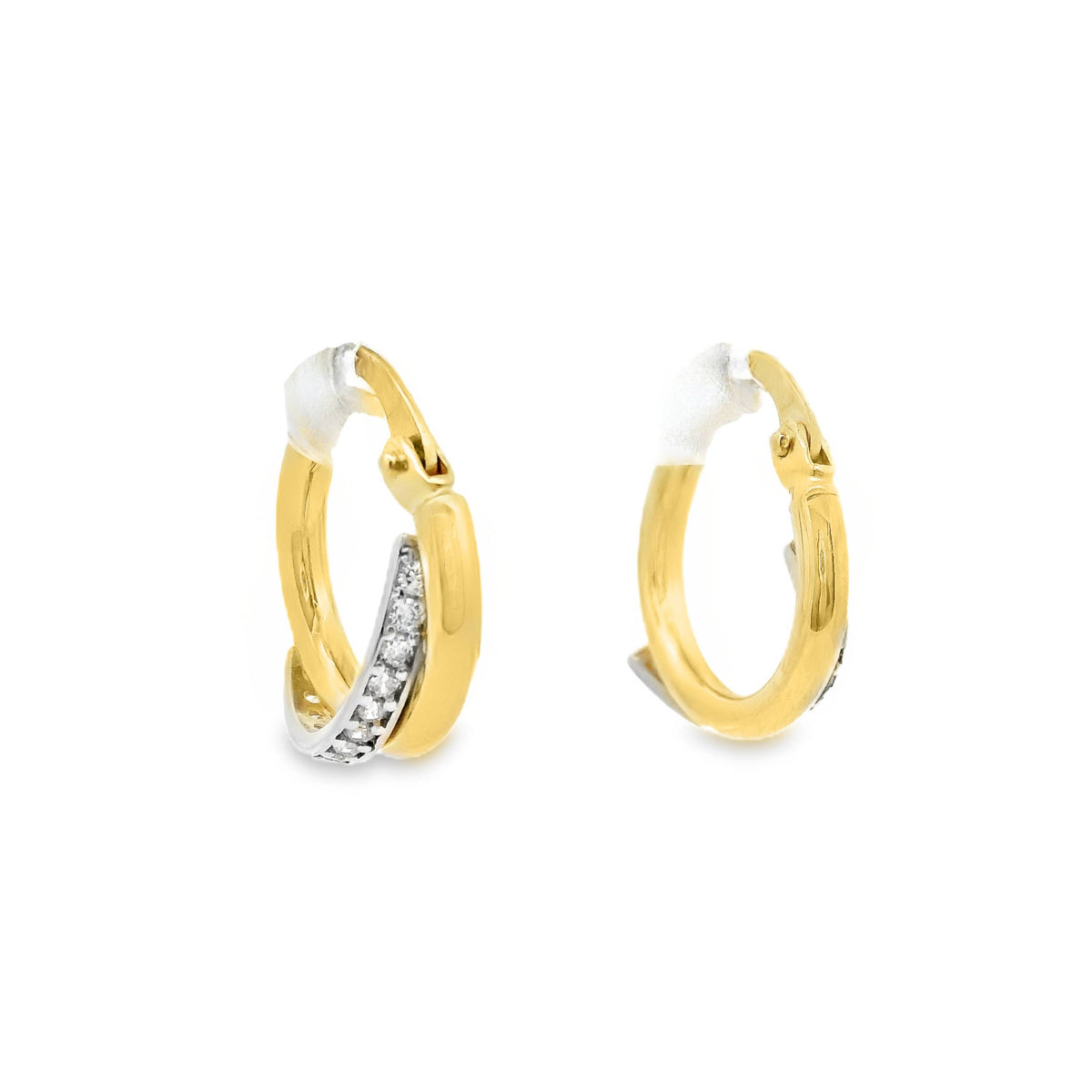 9ct Two Tone Gold Cubic Zirconia Crossover Hoop Earrings
