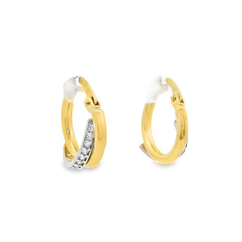 9ct Two Tone Gold Cubic Zirconia Crossover Hoop Earrings