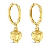 9ct Yellow Gold Heart Drop Huggie Earrings