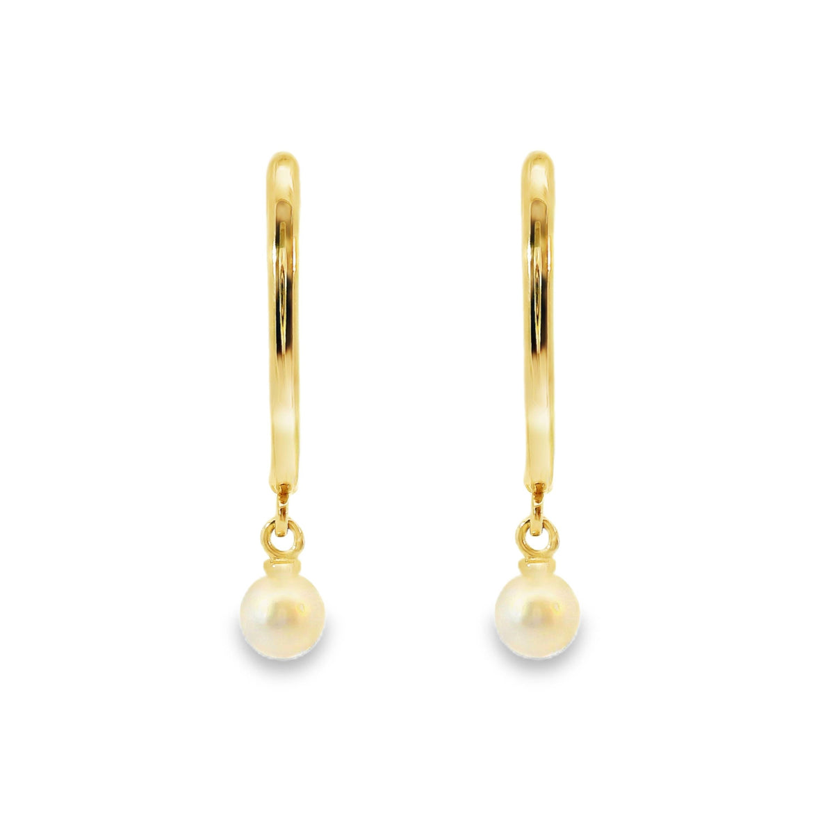 9ct Yellow Gold Oval Huggies With Pearl Drop