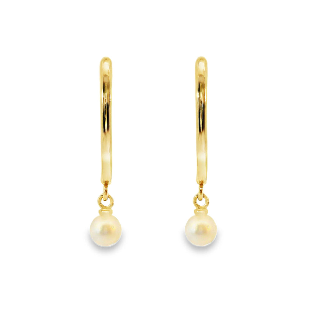 9ct Yellow Gold Oval Huggies With Pearl Drop