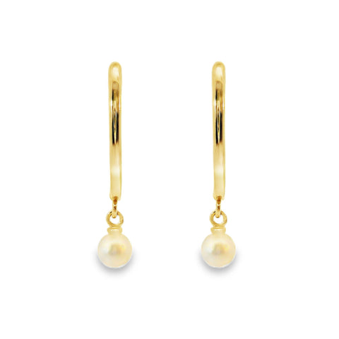 9ct Yellow Gold Oval Huggies With Pearl Drop