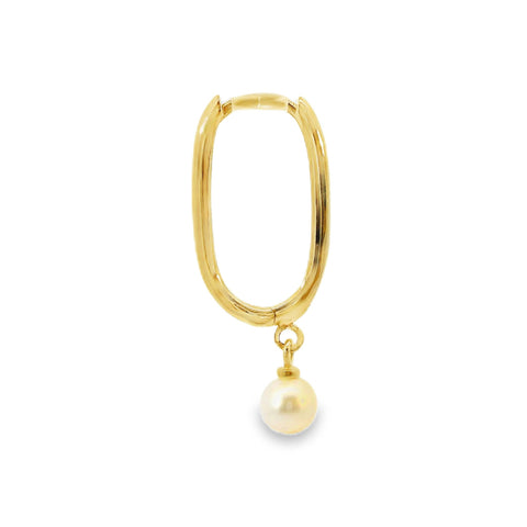 9ct Yellow Gold Oval Huggies With Pearl Drop