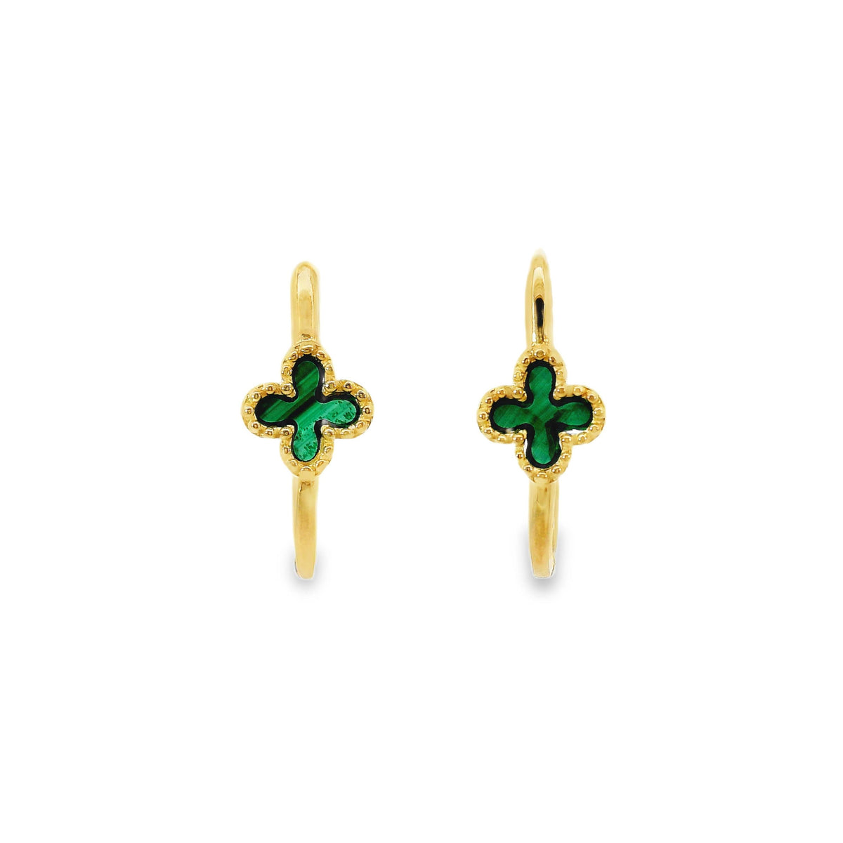 9ct Yellow Gold Oval Huggies With Green Clover Detail
