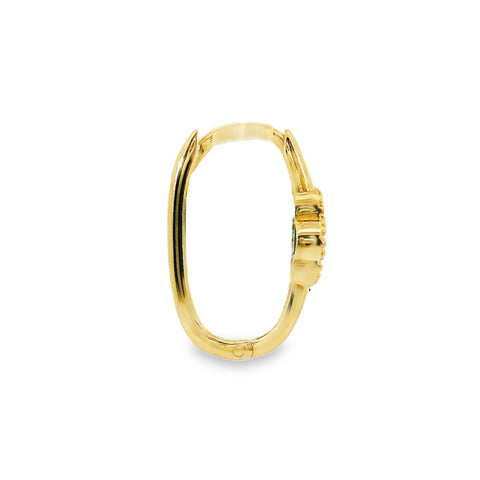 9ct Yellow Gold Oval Huggies With Green Clover Detail