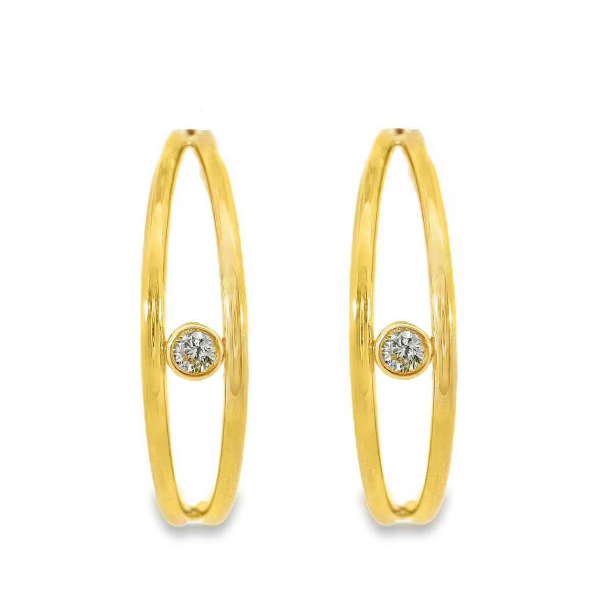 9ct Yellow Gold Half Hoop Earrings With Bezel Set CZ