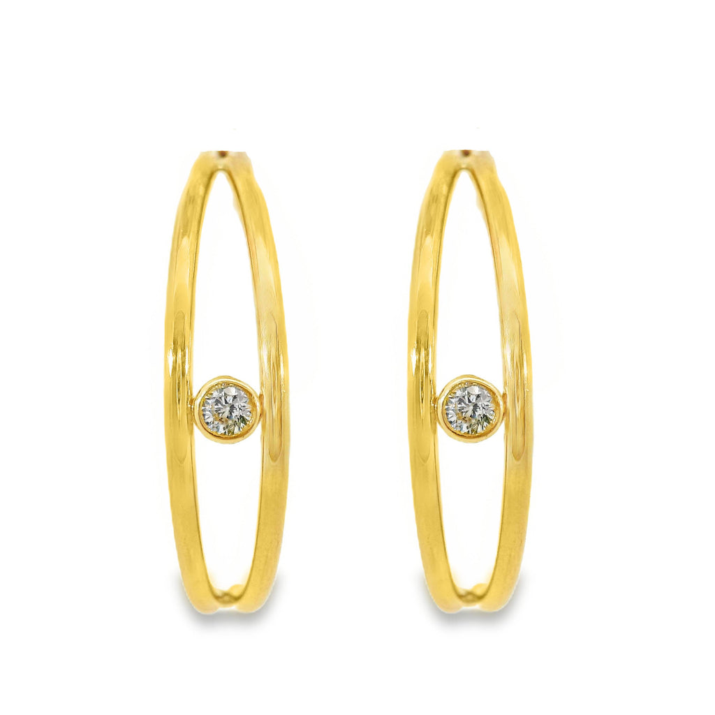 9ct Yellow Gold Half Hoop Earrings With Bezel Set CZ
