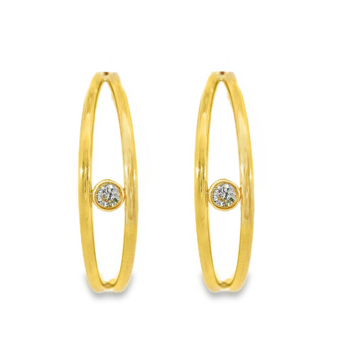 9ct Yellow Gold Half Hoop Earrings With Bezel Set CZ