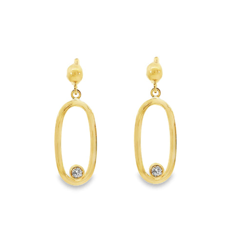 9ct Yellow Gold Oval Drop Stud Earrings With CZ