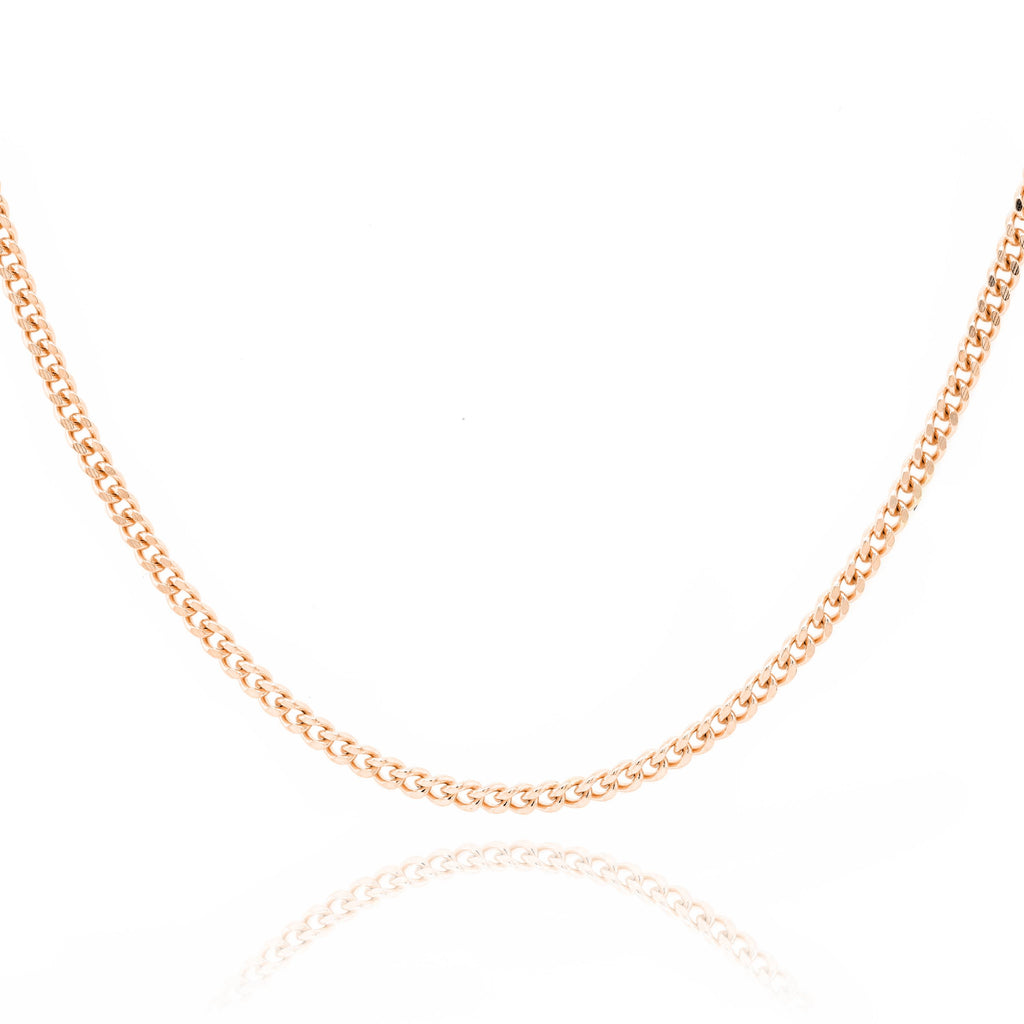 9ct Rose Gold Diamond Cut Curb Link Chain 1.2mm X 50cm