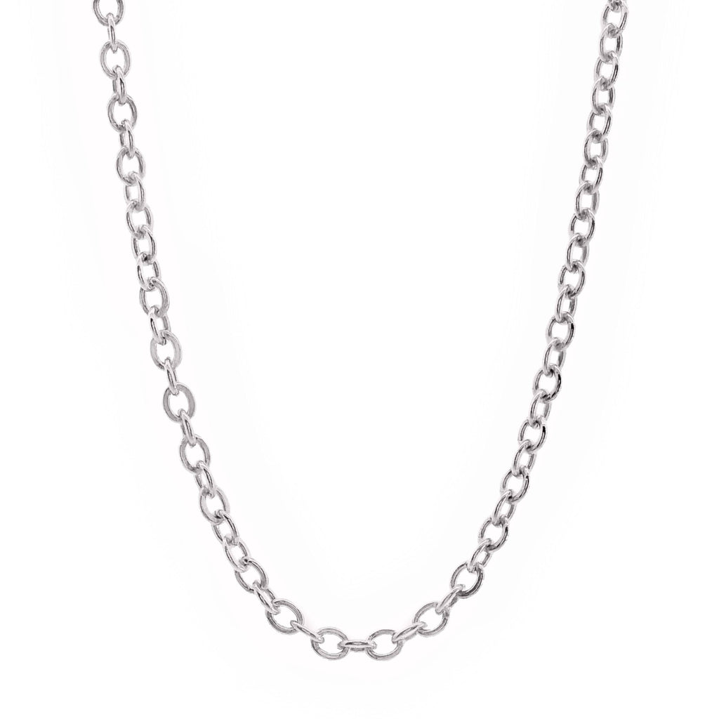 9ct White Gold Hammered Cable Link Chain 1.5mm X 50cm