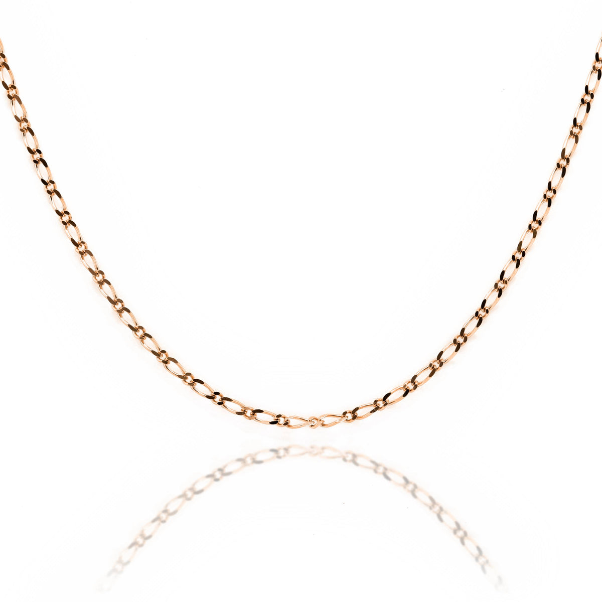 9ct Rose Gold Diamond Cut Figaro 1 + 1 Chain 1.5mm X 40cm