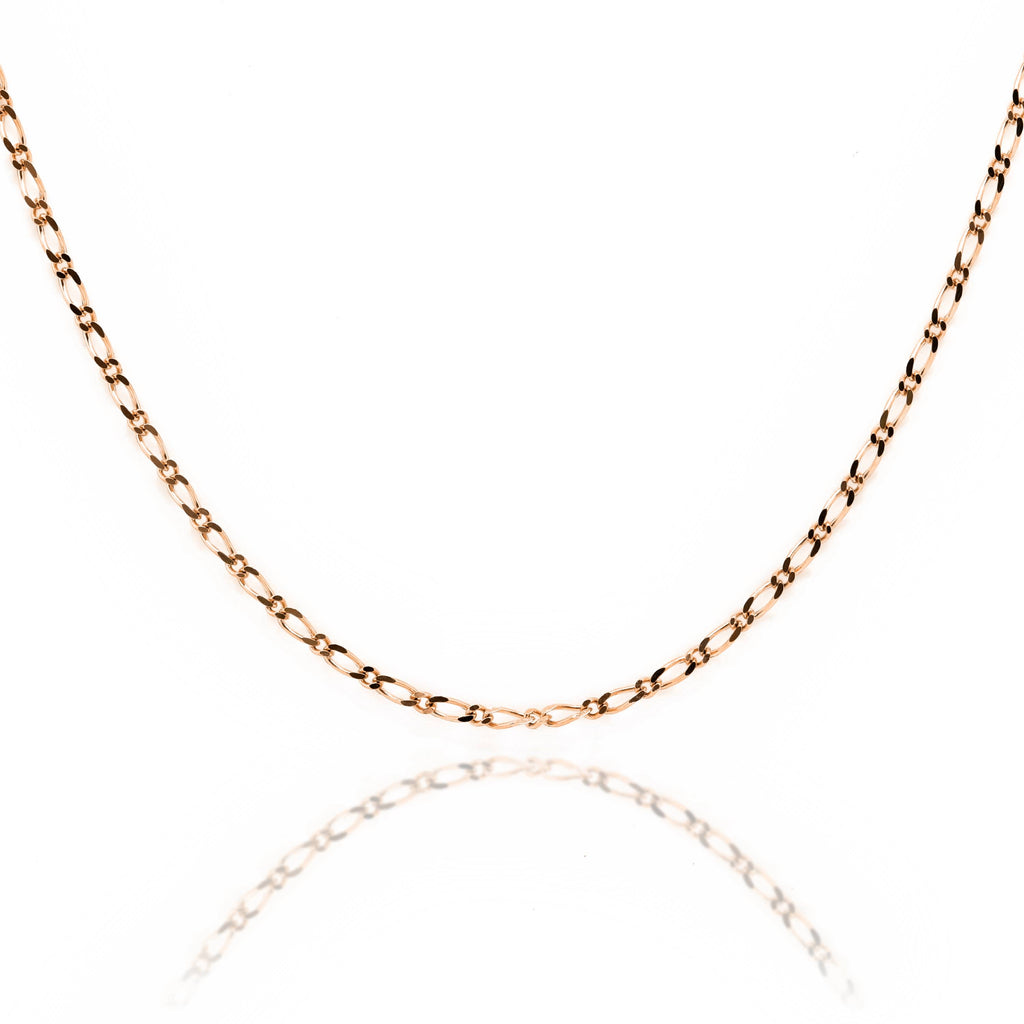 9ct Rose Gold Diamond Cut Figaro 1 + 1 Chain 1.5mm X 40cm