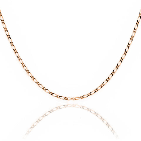 9ct Rose Gold Diamond Cut Figaro 1 + 1 Chain 1.5mm X 40cm