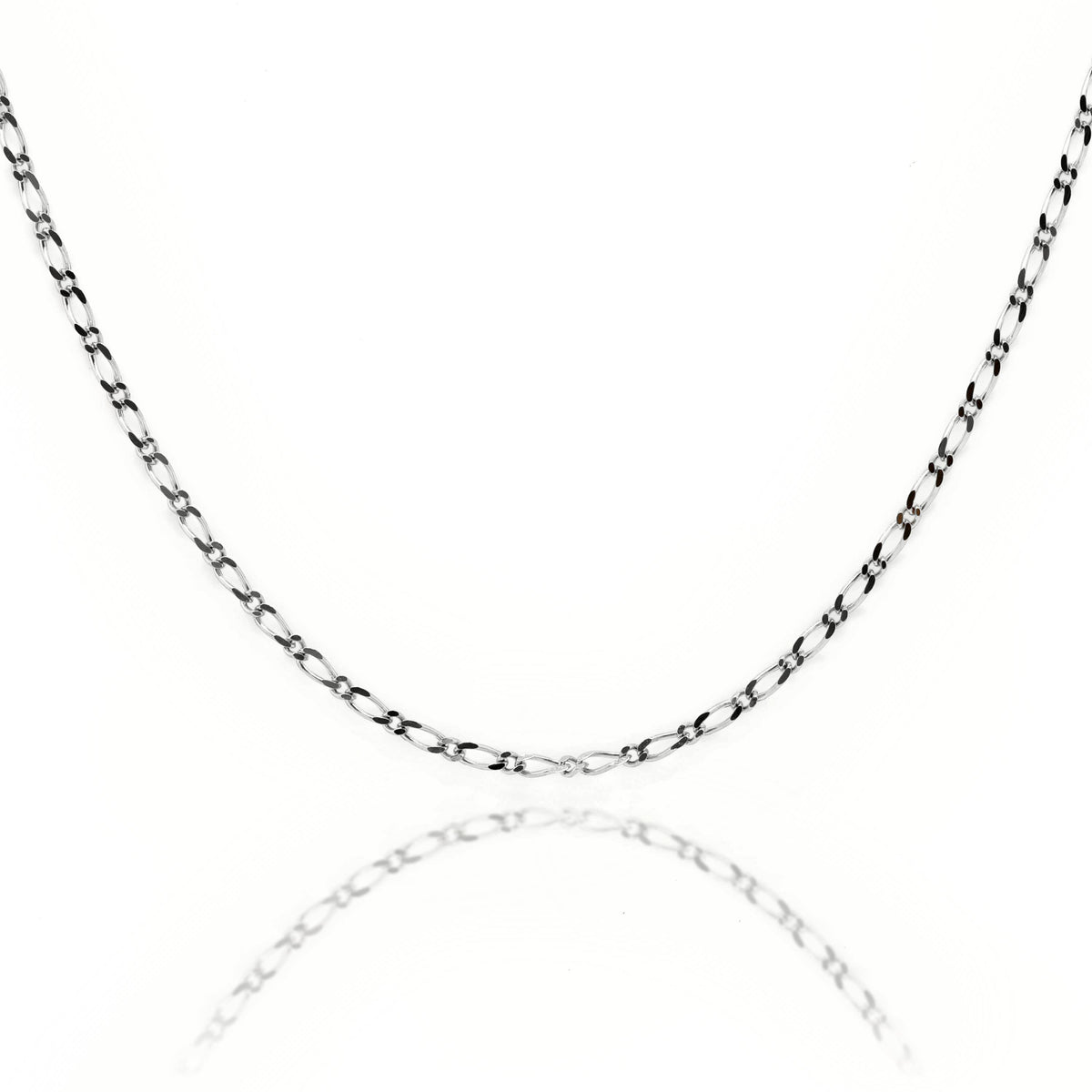 9ct White Gold Diamond Cut Figaro 1 + 1 Chain 1.4mm X 50cm