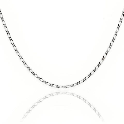 9ct White Gold Diamond Cut Figaro 1 + 1 Chain 1.4mm X 50cm