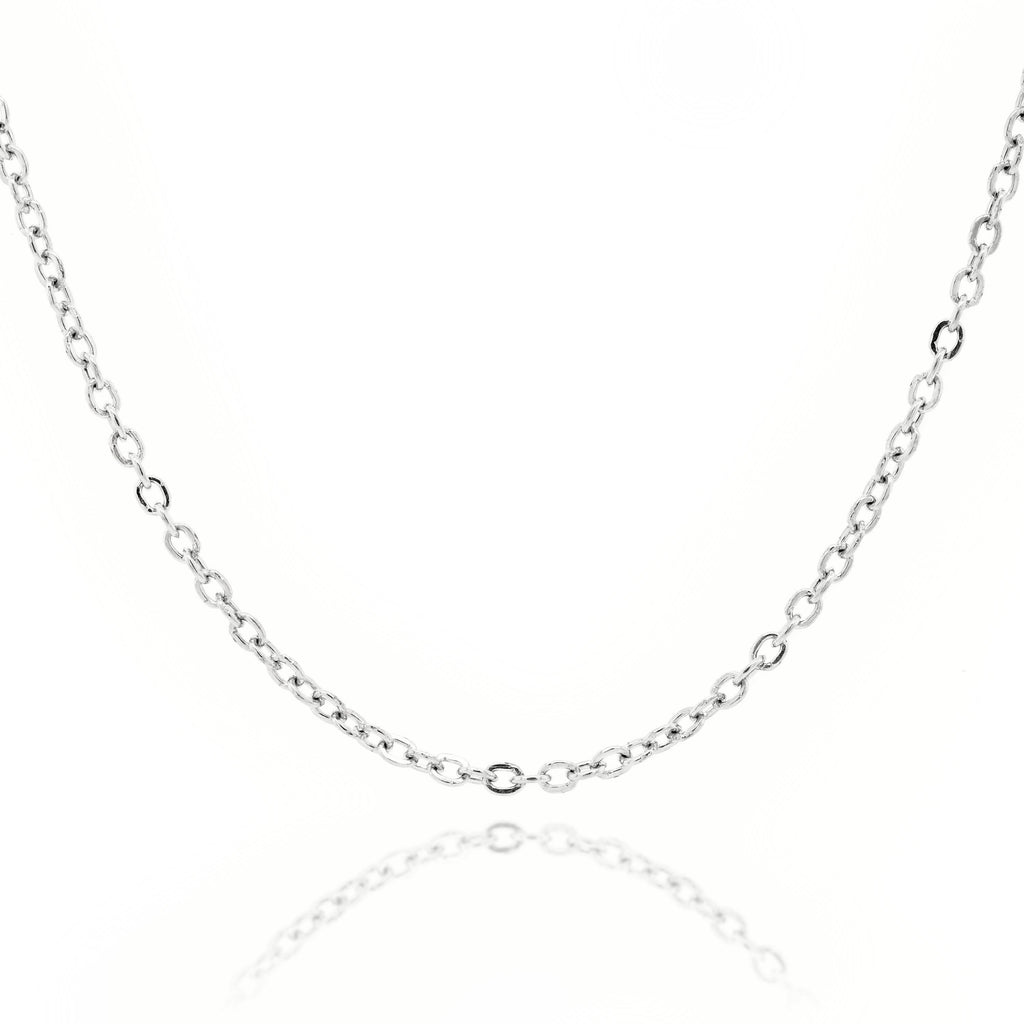 9ct White Gold Hammered Cable Link Chain 1.3mm X 42cm